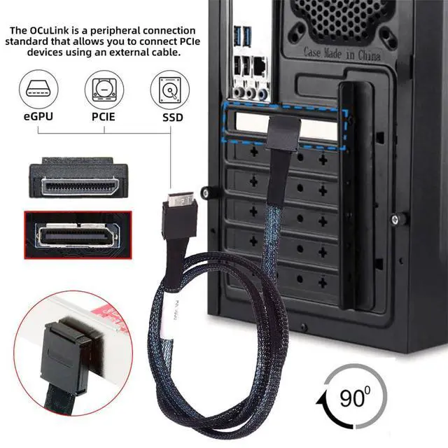 Alt view image 2 of 7 - xiwai Down Angled 90 Degree Connector Dual Shield OcuLink PCIe 4.0 PCI-Express SFF-8611 4i Male to SFF-8611 Male Data Active Cable for External eGPU SSD, 80cm