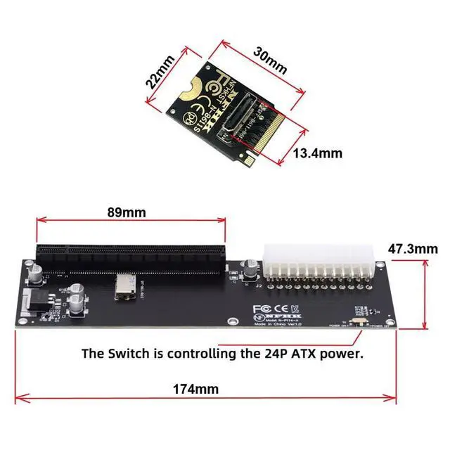 Alt view image 4 of 7 - xiwai Oculink SFF-8611 Data Cable, PCI-E 3.0 Card - PCI Express M.2 M-Key to SFF-8612 Host Adapter for GPD Win Max2 External Graphics Card & SSD