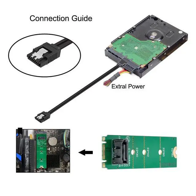 Alt view image 7 of 7 - Xiwai Motherboard NGFF B/M-Key M.2 to Vertical SATA 7pin Hard Disk Drive SSD PCBA Extension Adapter