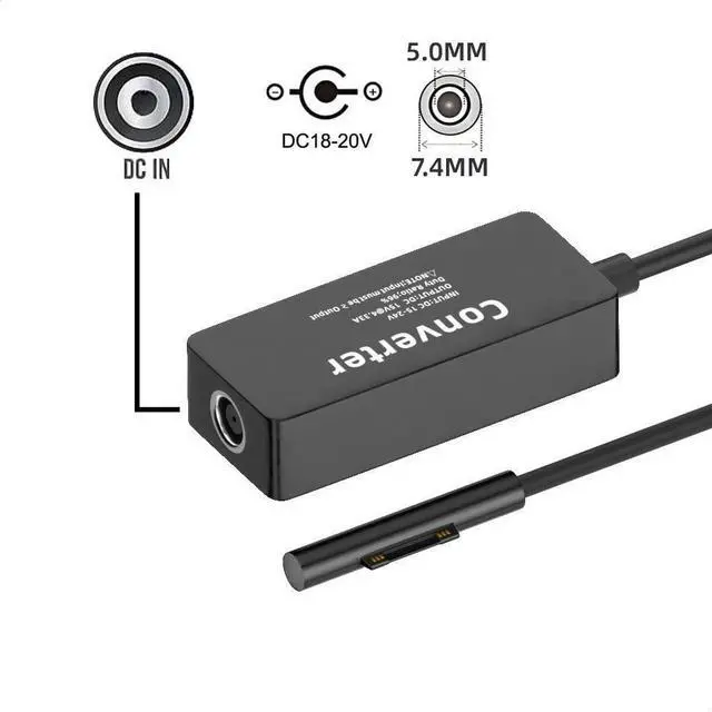 Alt view image 7 of 7 - xiwai 65W 20V 15V-24V DC 7.4x5.0mm Jack to Surface Pro3 Pro4 Pro5 Pro6 Pro7 Pro8 Pro9 Book Pro Charge Cable