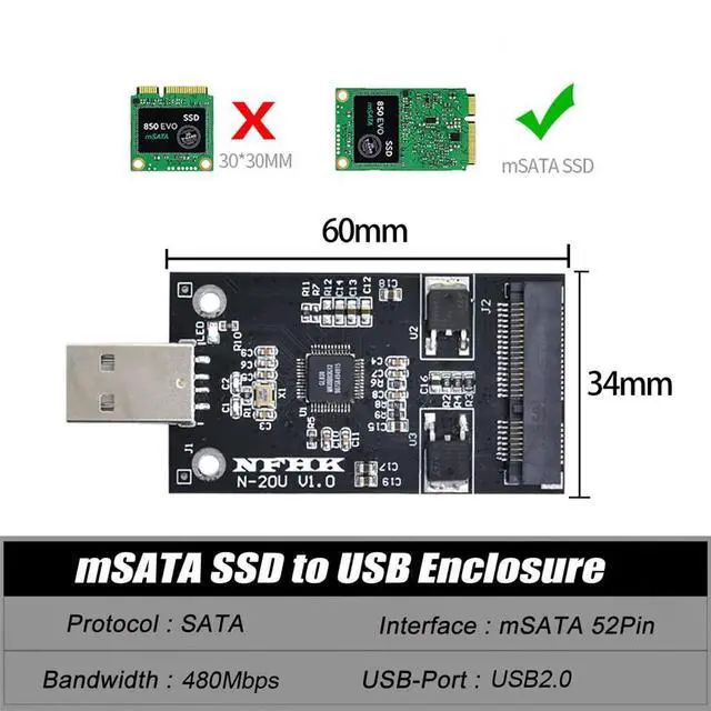 Alt view image 5 of 7 - xiwai Mini PCI-E mSATA to USB 2.0 External SSD PCBA Conveter Adapter Pen Driver Card Without Case