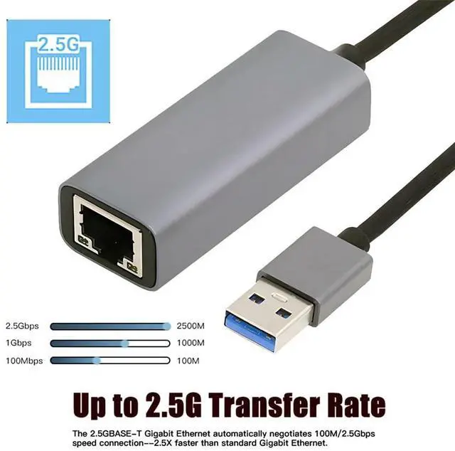 Alt view image 4 of 7 - xiwai 2.5Gbps 2500Mbps RJ45 to Type-A USB3.0 USB-A GBE Gigabit 1000Mbps Plug & Play Ethernet LAN Cable Network Adapter for Desktop Motherboard