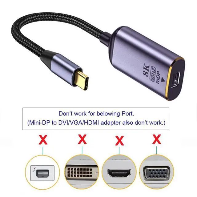Alt view image 2 of 7 - xiwai USB4 USB-C Type-C Source to Mini Displayport Mini-DP Female Cable Display 8K 60HZ UHD 4K Monitor Displays