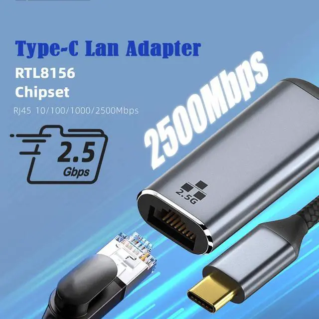 Alt view image 2 of 7 - xiwai USB 3.1USB-C Type-C Male to 2500Mbps 2.5Gbps GBE Gigabit Ethernet Network LAN Cable Adapter for Laptop