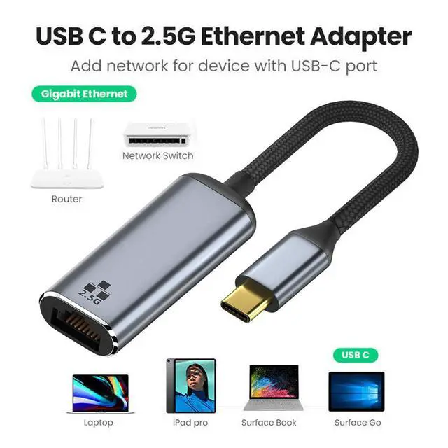 Alt view image 3 of 7 - xiwai USB 3.1USB-C Type-C Male to 2500Mbps 2.5Gbps GBE Gigabit Ethernet Network LAN Cable Adapter for Laptop
