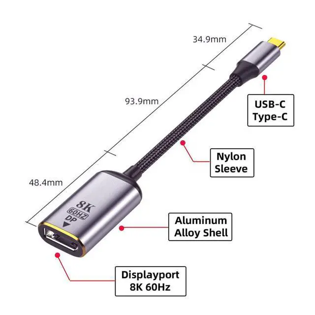 Alt view image 3 of 7 - xiwai USB4 USB-C Type-C Source to Displayport DP Female Cable Display 8K 60HZ UHD 4K Monitor Displays