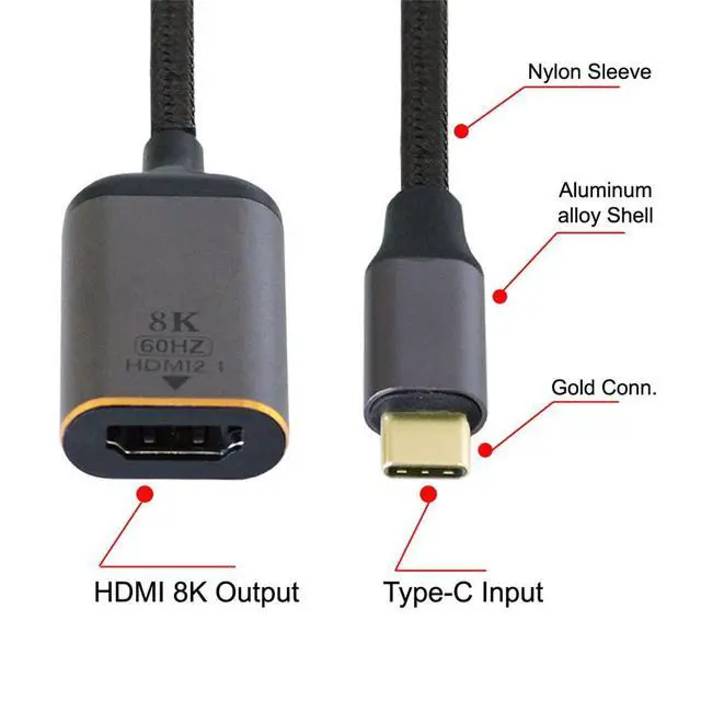 Alt view image 3 of 7 - xiwai USB4 USB-C Type-C Source to Female HDMI 2.0 Cable Display 8K 60HZ UHD 4K HDMI Male Monitor