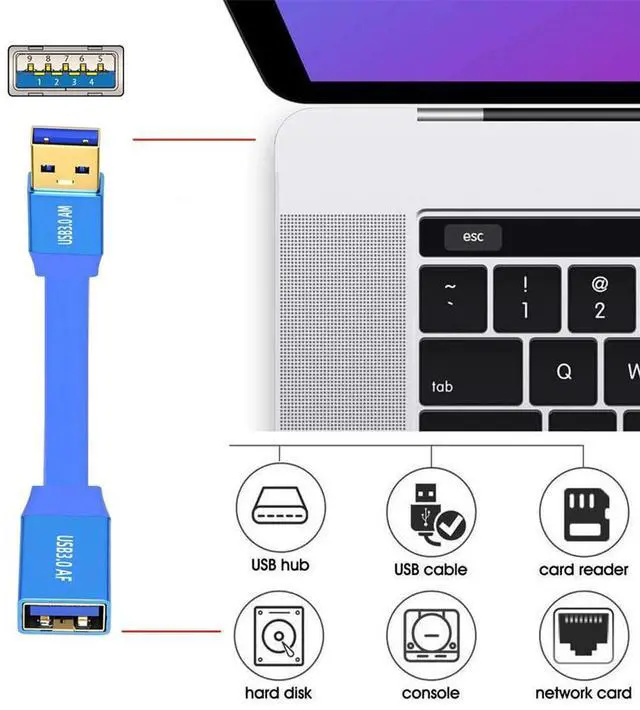 Alt view image 3 of 7 - xiwai Ultra Flat High Speed Slim USB 3.0 Type-A Male to USB3.0 A Female Cable Extension Cord Blue 5Gbps for Disk SSD Camera Data 30cm
