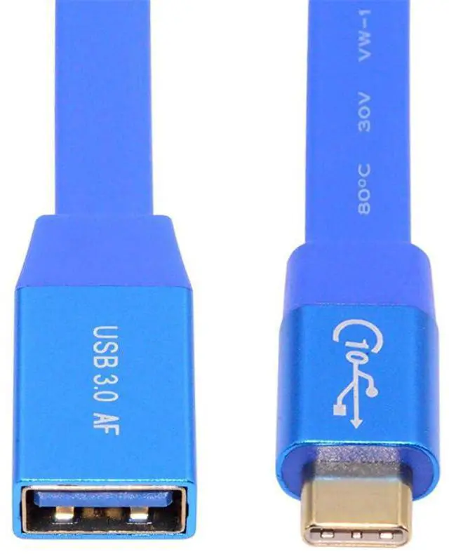 Main image of xiwai Ultra Flat Slim USB-C USB 3.0 Type-C Male to OTG USB3.0 Type-A Female Data Cable On-the-Go Blue 10Gbps for Disk SSD Camera Laptop Computer 20cm
