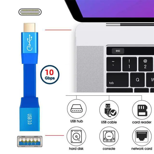 Alt view image 2 of 7 - xiwai Ultra Flat Slim USB-C USB 3.0 Type-C Male to OTG USB3.0 Type-A Female Data Cable On-the-Go Blue 10Gbps for Disk SSD Camera Laptop Computer 20cm
