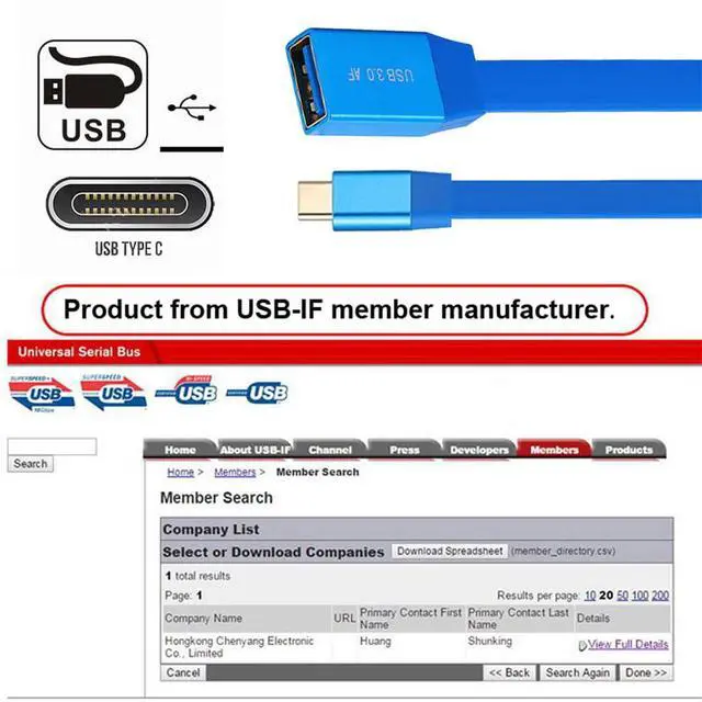 Alt view image 4 of 7 - xiwai Ultra Flat Slim USB-C USB 3.0 Type-C Male to OTG USB3.0 Type-A Female Data Cable On-the-Go Blue 10Gbps for Disk SSD Camera Laptop Computer 20cm