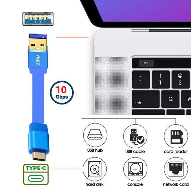 Alt view image 4 of 7 - xiwai USB 3.0 Type-A Male to USB-C Type-C Male Ultra Flat Slim Cable Data Blue 10Gbps for Disk SSD Camera Laptop Computer 30cm