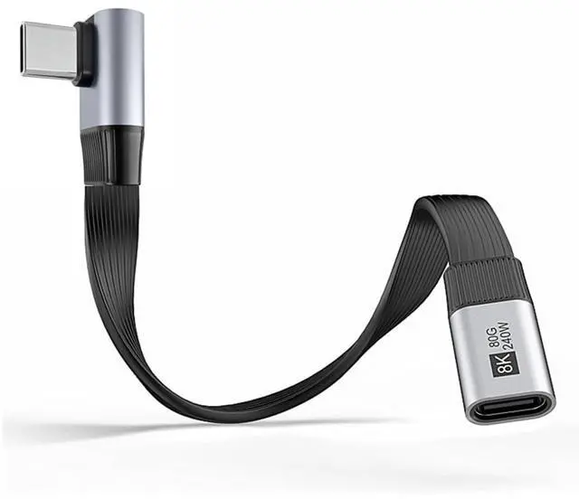 Main image of xiwai 20cm Low Profile Angled 90 Degree USB5.0 Male to Female 80Gbps Flat Slim FPC Extension Cable 240W 16K 8K 60Hz 5K Compatible with Thunderbolt3/4/5 40Gbps USB4.0