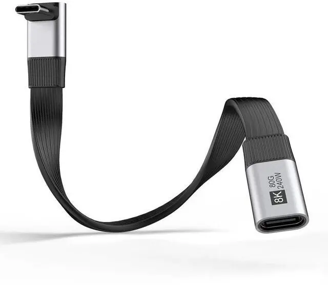 Main image of xiwai 20cm Up Angled 90 Degree USB5.0 80Gbps Male to Female Flat Slim FPC Extension Cable 240W 16K 8K 60Hz 5K Compatible with Thunderbolt3/4/5 40Gbps USB4.0