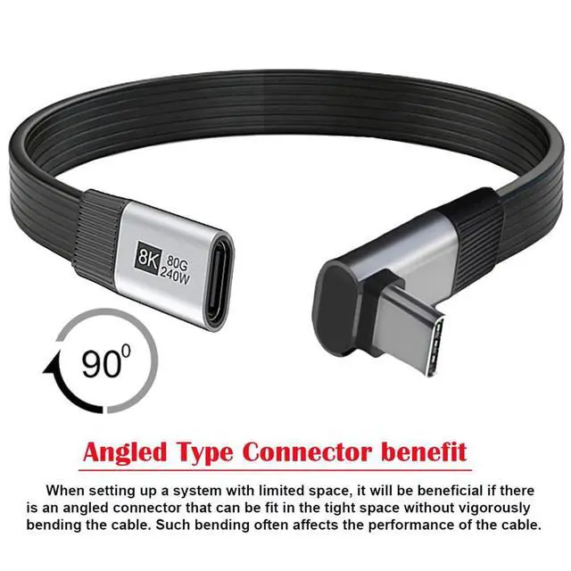 Alt view image 6 of 7 - xiwai 20cm Up Angled 90 Degree USB5.0 80Gbps Male to Female Flat Slim FPC Extension Cable 240W 16K 8K 60Hz 5K Compatible with Thunderbolt3/4/5 40Gbps USB4.0