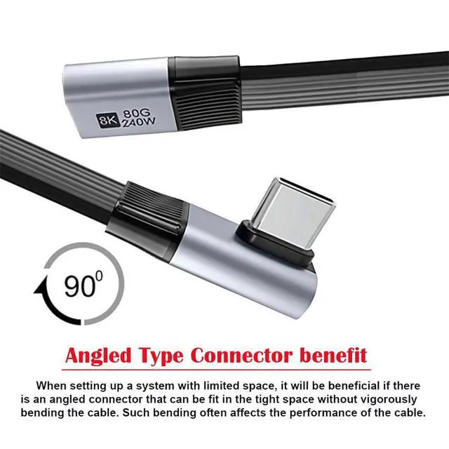 Alt view image 4 of 7 - xiwai 20cm Low Profile Angled 90 Degree USB5.0 Male to Female 80Gbps Flat Slim FPC Extension Cable 240W 16K 8K 60Hz 5K Compatible with Thunderbolt3/4/5 40Gbps USB4.0
