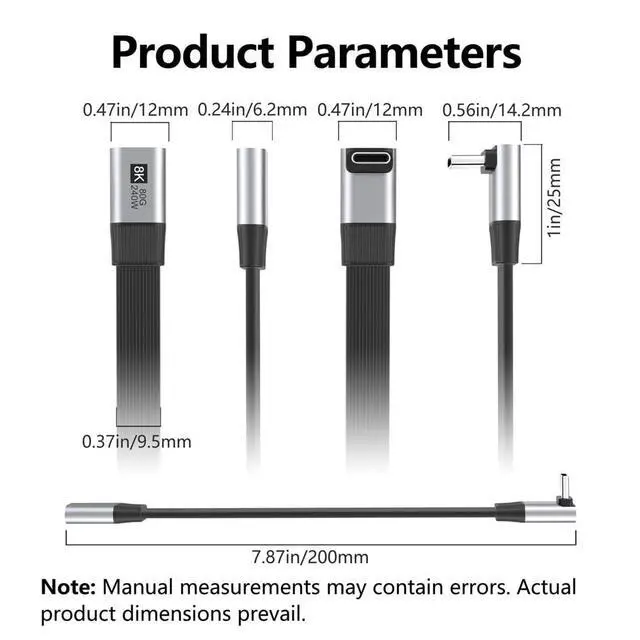Alt view image 7 of 7 - xiwai 20cm Up Angled 90 Degree USB5.0 80Gbps Male to Female Flat Slim FPC Extension Cable 240W 16K 8K 60Hz 5K Compatible with Thunderbolt3/4/5 40Gbps USB4.0