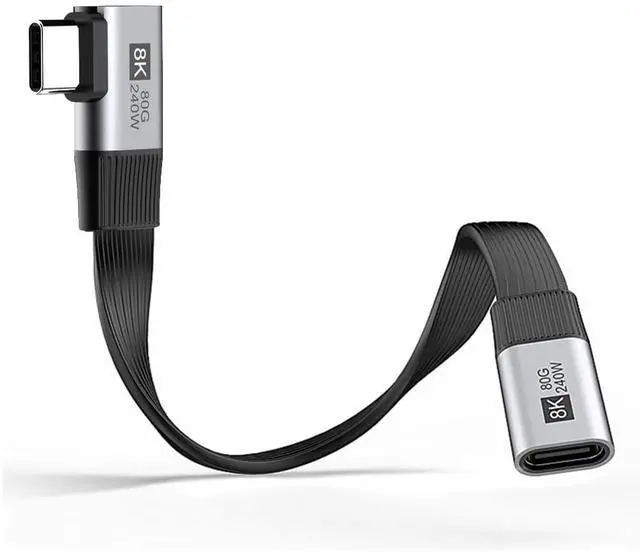 Main image of xiwai 20cm Right Angled 90 Degree USB5.0 80Gbps Male to Female Slim Flat FPC Extension Cable 240W 16K 8K 60Hz 5K Compatible with Thunderbolt3/4/5 40Gbps USB4.0