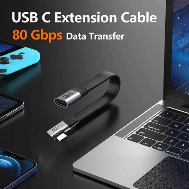 Alt view image 6 of 7 - xiwai 20cm Right Angled 90 Degree USB5.0 80Gbps Male to Female Slim Flat FPC Extension Cable 240W 16K 8K 60Hz 5K Compatible with Thunderbolt3/4/5 40Gbps USB4.0