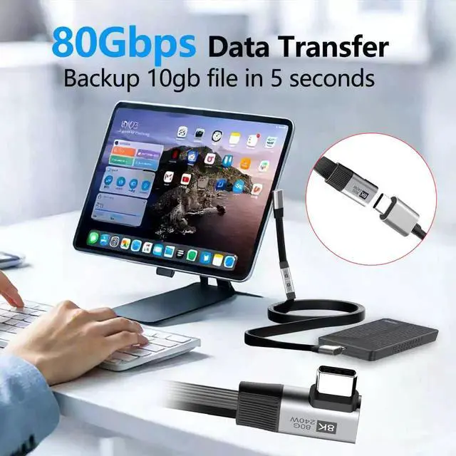 Alt view image 7 of 7 - xiwai 20cm Right Angled 90 Degree USB5.0 80Gbps Male to Female Slim Flat FPC Extension Cable 240W 16K 8K 60Hz 5K Compatible with Thunderbolt3/4/5 40Gbps USB4.0