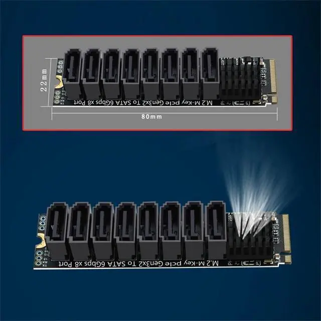 Alt view image 7 of 7 - xiwai NGFF NVME M-Key PCI Express to SATA 3.0 8 Ports 6Gbps Adapter Converter Hard Drive Extension Card 2280