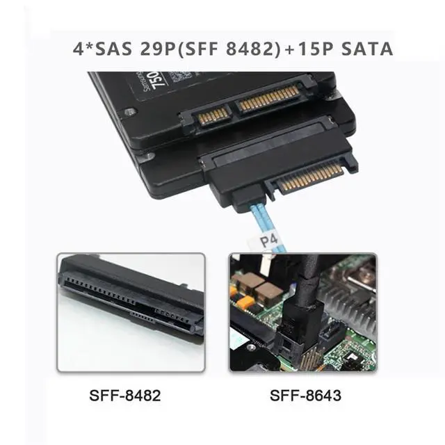 Alt view image 5 of 7 - xiwai Internal 36 Pin Mini SAS SFF-8087 Host to 4 SFF-8482 Target SAS Hard Disk and SATA Power Cable 100cm