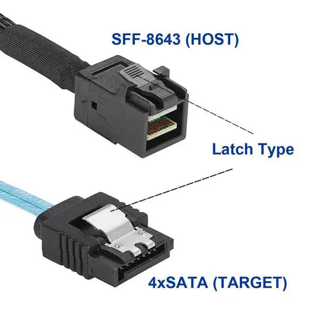 Alt view image 2 of 7 - xiwai Mini SAS Internal HD SFF-8643 Host to 4 SATA 7pin Target Hard Disk 6Gbps Data Server Raid Cable 50cm