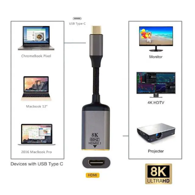 Alt view image 7 of 7 - xiwai USB4 USB-C Type-C Source to Female HDMI 2.0 Cable Display 8K 60HZ UHD 4K HDMI Male Monitor