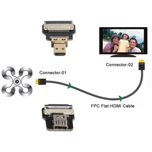 Alt view image 7 of 7 - xiwai CYFPV Micro HDMI Male to Micro HDMI Female Extension FPC Flat Cable 1080P for FPV HDTV Multicopter Aerial Photography (10CM)