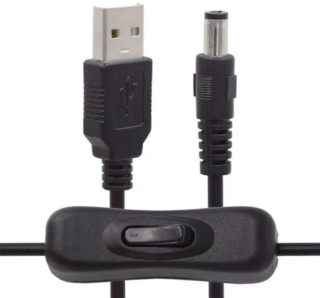 Main image of xiwai DC Jack Extender 5.5x2.1mm Plug to USB Type-A Extension Cable with Switch On Off Power Button for DC 5V Desk Lamp Fan Camera 1m