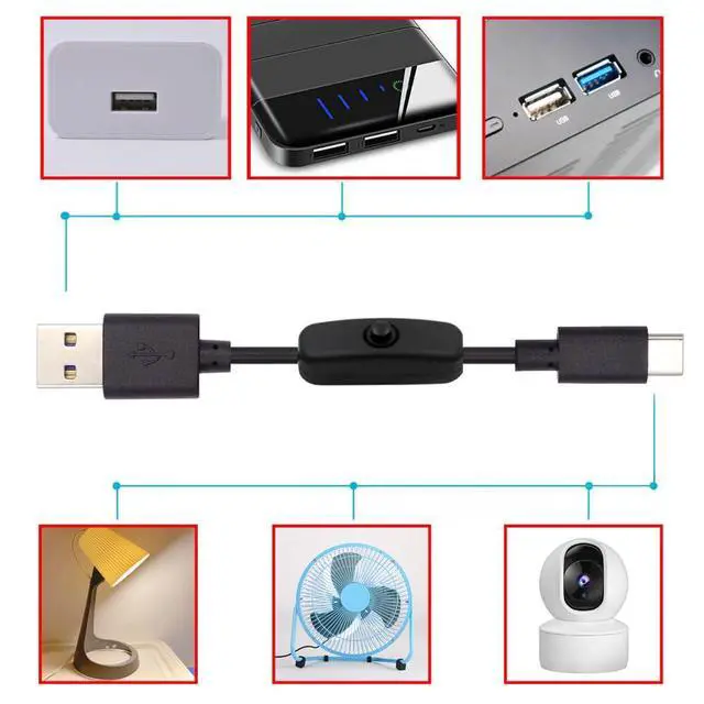 Alt view image 4 of 7 - xiwai USB-C Extender Type-C USB2.0 to Type-A Switch Extension Cable with On Off Power Button for DC 5V LED Strip Desk Lamp Fan Camera 1m