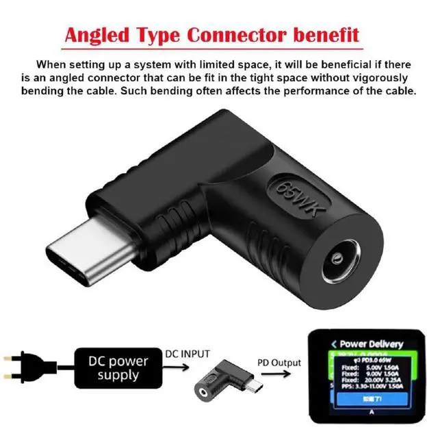 Alt view image 2 of 7 - xiwai DC Jack 4.0x1.7mm Input to USB-C Adapter Type-C Connector Angled 90 Degree Power Plug Charge Adapter for Laptop Phone 65W