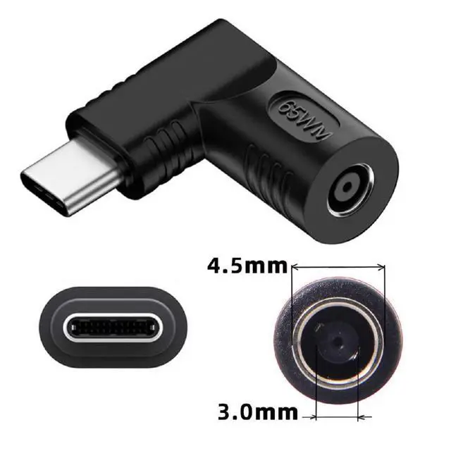 Alt view image 3 of 7 - xiwai DC Jack 4.5x3.0mm Input to USB-C Adapter Type-C Connector Angled 90 Degree Power Plug Charge Adapter for Laptop Phone 65W