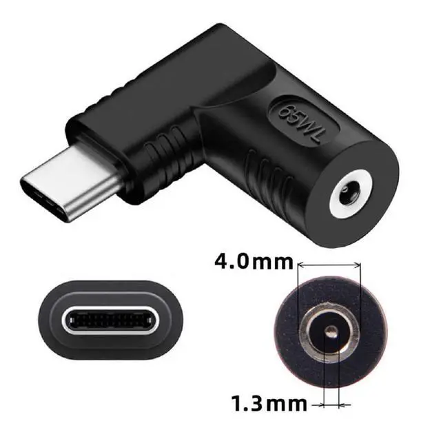 Alt view image 3 of 7 - xiwai DC Jack 4.0x1.3mm Input to USB-C Adapter Type-C Connector Angled 90 Degree Power Plug Charge Adapter for Laptop Phone 65W