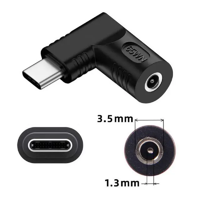 Alt view image 3 of 7 - xiwai DC Jack 3.5x1.35mm Input to USB-C Adapter Type-C Connector Angled 90 Degree Power Plug Charge Adapter for Laptop Phone 65W