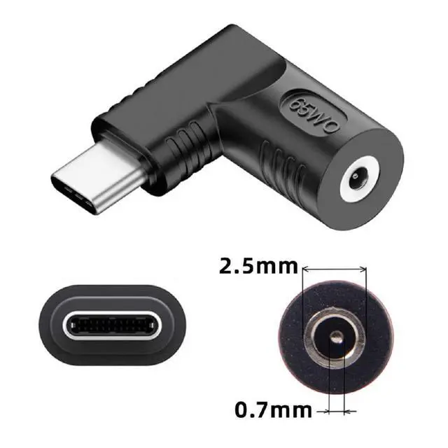 Alt view image 2 of 7 - xiwai DC Jack 2.5x0.7mm Input to USB-C Adapter Type-C Connector Angled 90 Degree Power Plug Charge Adapter for Laptop Phone 65W