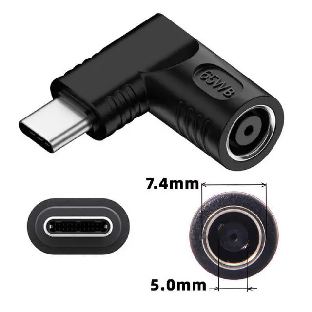 Alt view image 2 of 7 - xiwai DC Jack 7.4x5.0mm Input to USB-C Adapter Type-C Connector Angled 90 Degree Power Plug Charge Adapter for Laptop Phone 65W