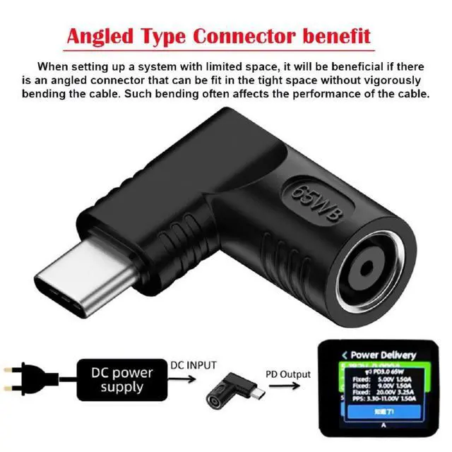 Alt view image 7 of 7 - xiwai DC Jack 7.4x5.0mm Input to USB-C Adapter Type-C Connector Angled 90 Degree Power Plug Charge Adapter for Laptop Phone 65W