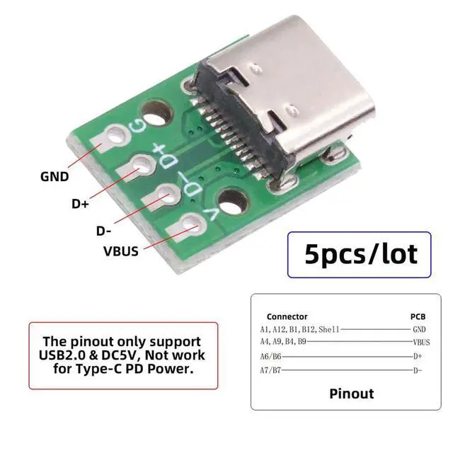 Alt view image 4 of 7 - xiwai 5pcs/lot DIY OEM USB Type C Female Plug Socket Connector to PCBA 4Pin USB2.0 Pinout Test Board DC 5V Power Receptacle Adapter Solder