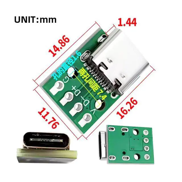 Alt view image 5 of 7 - xiwai 5pcs/lot DIY OEM USB Type C Female Plug Socket Connector to PCBA 4Pin USB2.0 Pinout Test Board DC 5V Power Receptacle Adapter Solder