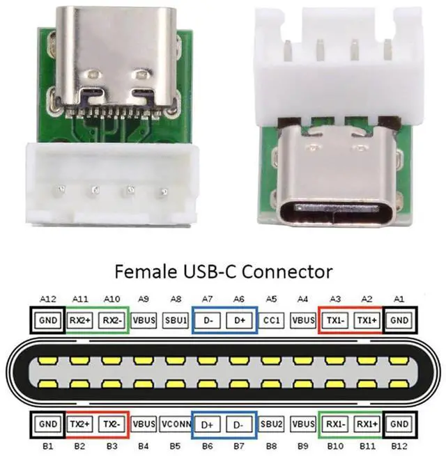 Alt view image 3 of 7 - xiwai 5pcs/lot DIY OEM USB Type C Female Plug Socket Connector to 4Pin Pitch=2.54mm Wafer Socket Vertical USB2.0 Pinout Test Board DC 5V Power Receptacle Adapter Solder