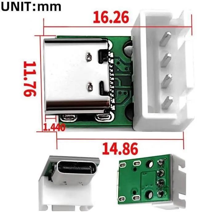 Alt view image 5 of 7 - xiwai 5pcs/lot DIY OEM USB Type C Female Plug Socket Connector to 4Pin Pitch=2.54mm Wafer Socket Vertical USB2.0 Pinout Test Board DC 5V Power Receptacle Adapter Solder