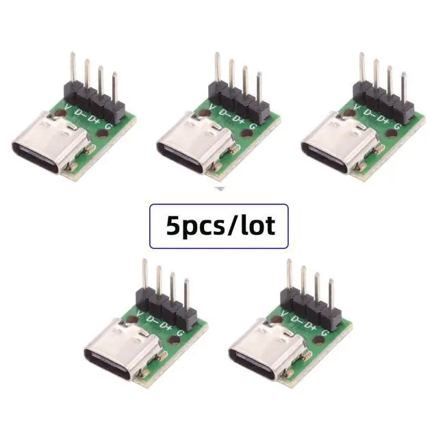 Alt view image 2 of 7 - xiwai 5pcs/Set DIY OEM Type C Female Plug Socket Connector to 4Pin Pitch=2.54mm Contact Header Vertical USB2.0 Pinout Test Board DC 5V Power Receptacle Adapter Solder
