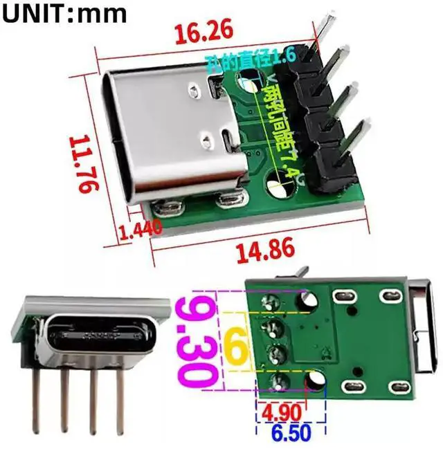Alt view image 5 of 7 - xiwai 5pcs/Set DIY OEM Type C Female Plug Socket Connector to 4Pin Pitch=2.54mm Contact Header Vertical USB2.0 Pinout Test Board DC 5V Power Receptacle Adapter Solder