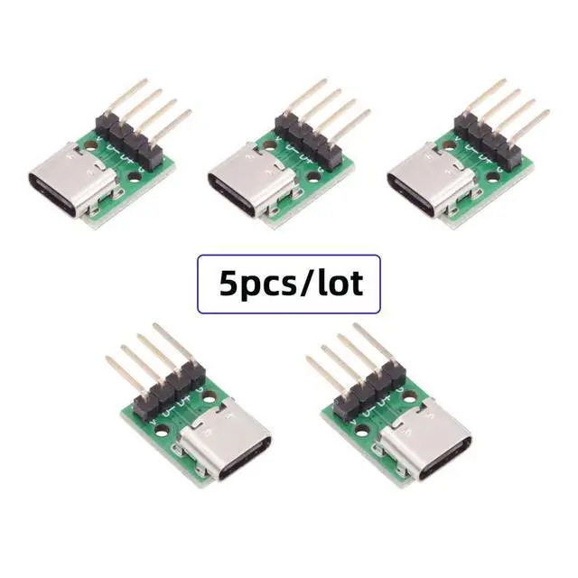 Alt view image 2 of 7 - xiwai 5pcs/Set DIY OEM Type C Female Plug Socket Connector to 4Pin Pitch=2.54mm Contact Header Horizontal USB2.0 Pinout Test Board DC 5V Power Receptacle Adapter Solder