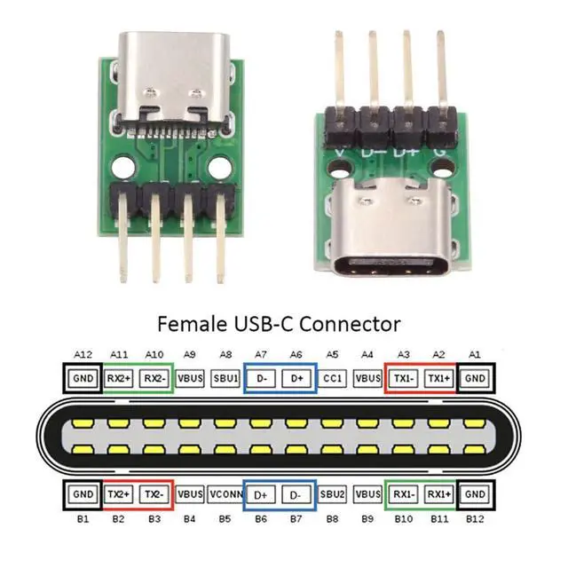 Alt view image 6 of 7 - xiwai 5pcs/Set DIY OEM Type C Female Plug Socket Connector to 4Pin Pitch=2.54mm Contact Header Horizontal USB2.0 Pinout Test Board DC 5V Power Receptacle Adapter Solder