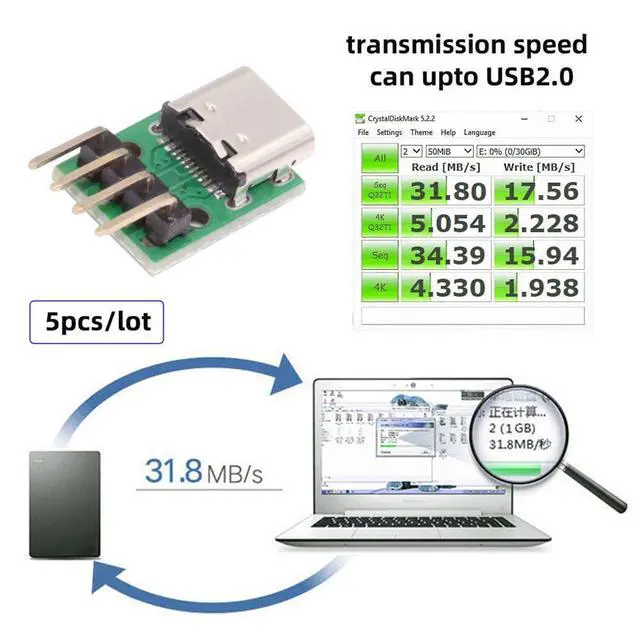 Alt view image 7 of 7 - xiwai 5pcs/Set DIY OEM Type C Female Plug Socket Connector to 4Pin Pitch=2.54mm Contact Header Horizontal USB2.0 Pinout Test Board DC 5V Power Receptacle Adapter Solder