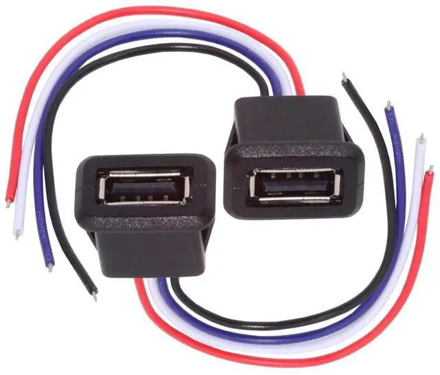 Main image of xiwai 2pcs/Set 24AWG USB 2.0 Pigtail Cable Type A Female Socket to 4Pin Open Cord Latch Mount Type DC 5V Power Data for DIY OEM Repair