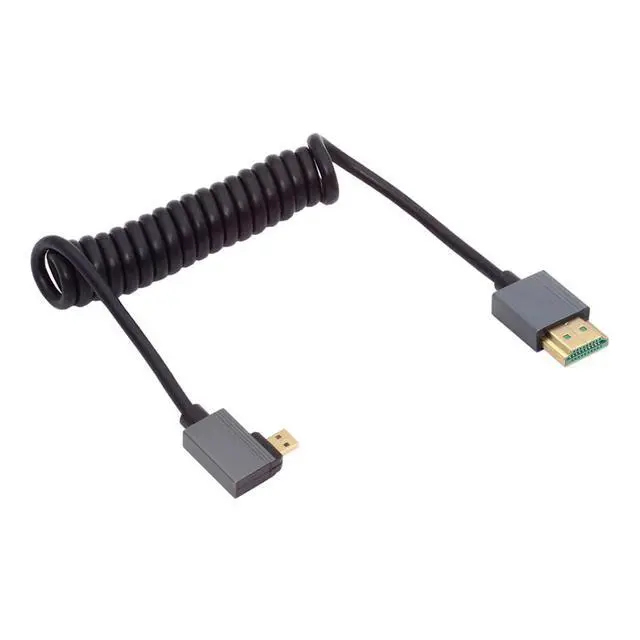 Alt view image 2 of 7 - xiwai 90 Degree Left Angled Coiled Micro HDMI 2.1 Male Type-D to HDMI Male 8K 60hz Stretch Cable 100cm for Laptop Monitor HDTV Camera