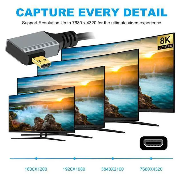 Alt view image 3 of 7 - xiwai 90 Degree Left Angled Coiled Micro HDMI 2.1 Male Type-D to HDMI Male 8K 60hz Stretch Cable 100cm for Laptop Monitor HDTV Camera